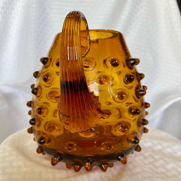 MCM Fenton Hobnail Amber Glass Pitcher Hand Blown and Formed with Ground Pontils - Picture 3 of 11